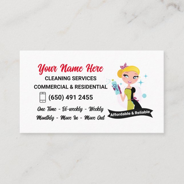Tarjeta de visita de Janitor Lady (Anverso)