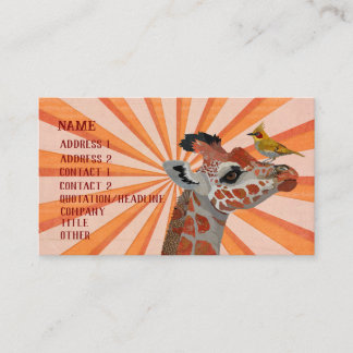 TARJETA DE VISITA DE JIRAFA Y PÁJARO DORADO