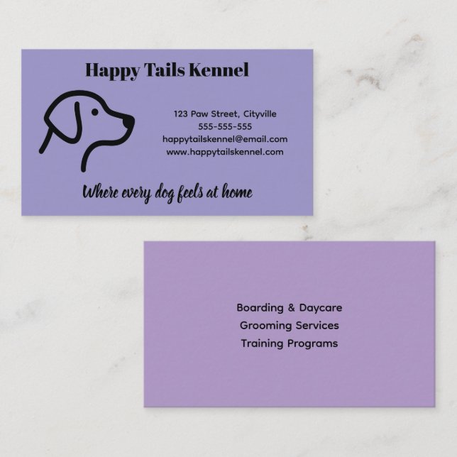 Tarjeta de visita de Kennel, Personalizable minima (Anverso / Reverso)