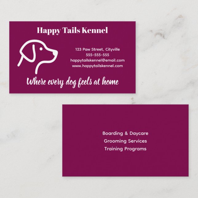 Tarjeta de visita de Kennel, Personalizable minima (Anverso / Reverso)