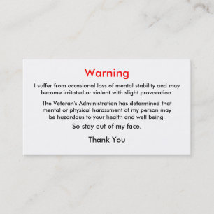 Tarjeta de visita de la advertencia del veterano