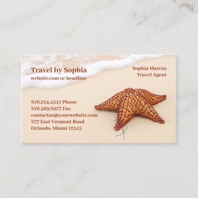 Tarjeta de visita de la agencia de viajes Starfish (Anverso)