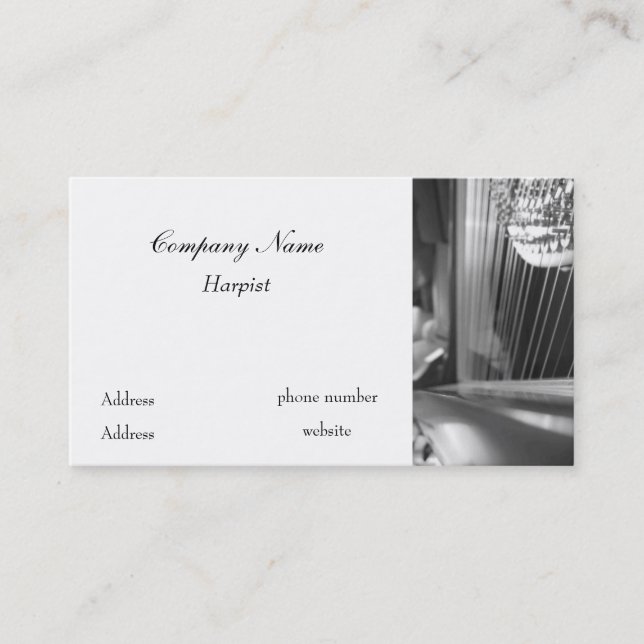 Tarjeta de visita de la arpa blanco y negro (Anverso)