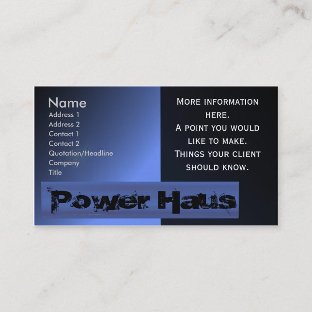 Tarjeta de visita de la casa del poder (Anverso)