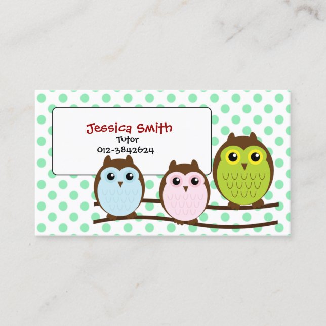 Tarjeta de visita de la familia Cute Owl LIght Gre (Anverso)