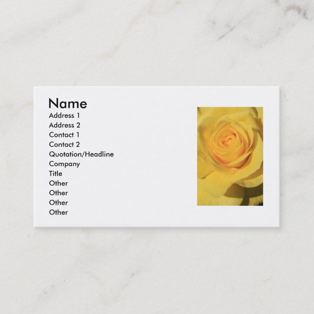 Tarjeta de visita de la flor del rosa amarillo (Anverso)
