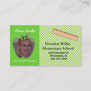 Tarjeta de visita de la foto del profesor verde y