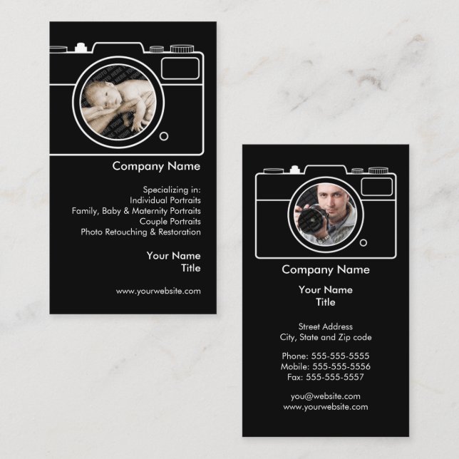 Tarjeta de visita de la fotografía - negro y (Anverso / Reverso)