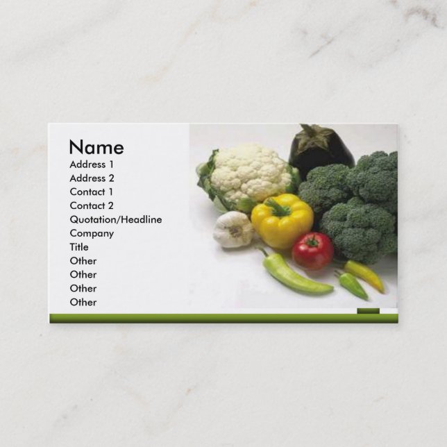 tarjeta de visita de la fruta y de las verduras (Anverso)