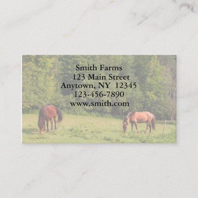 Tarjeta de visita de la granja del caballo (Anverso)
