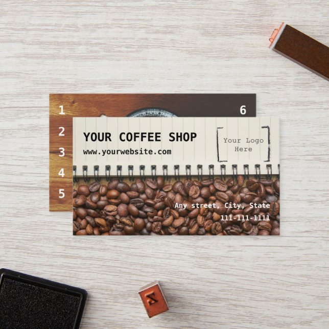 Tarjeta de visita de la lealtad de la cafetería (Anverso/Reverso In Situ)