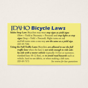 Tarjeta de visita de la ley de la bici de Idaho