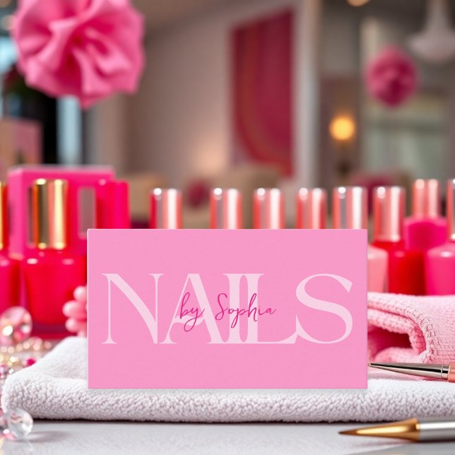 Tarjeta de visita de la moderna Belleza Rosa Nail  (Modern Pink Beauty Nail Salon Business Card)
