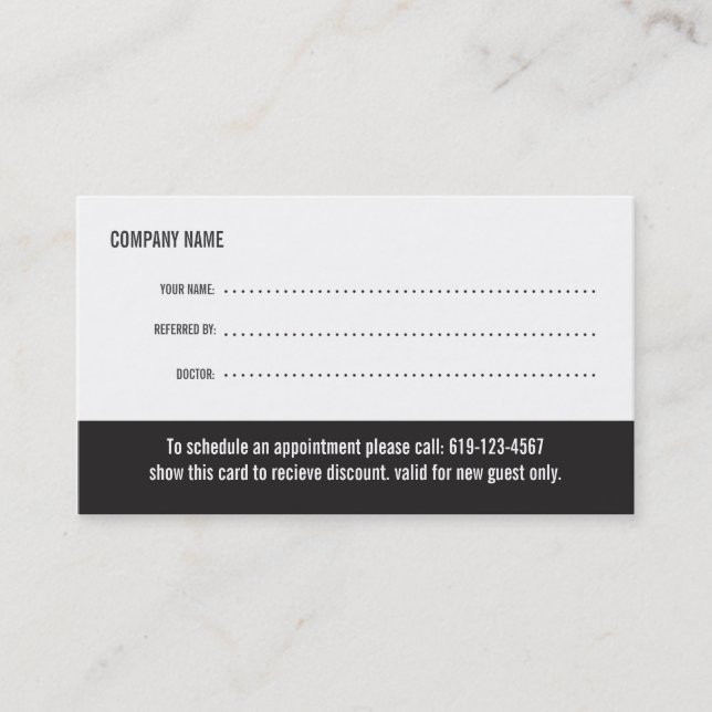 Tarjeta de visita de la remisión de la optometría (Anverso)