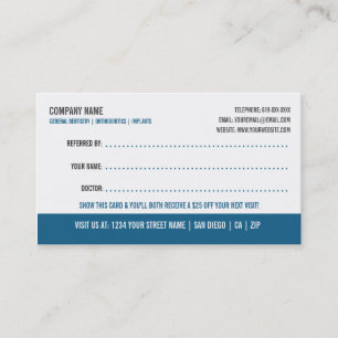 Tarjeta de visita de la remisión del dentista