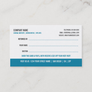 Tarjeta de visita de la remisión del dentista