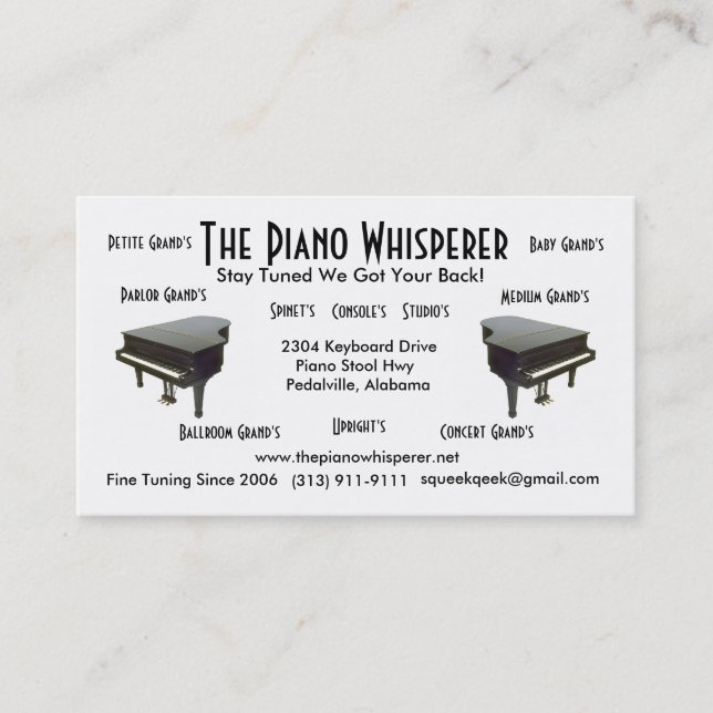 Tarjeta de visita de la reparación del piano (Anverso)