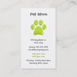 Tarjeta de visita de la tienda del mascota