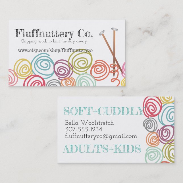 Tarjeta de visita de las agujas que hacen punto de (Anverso / Reverso)