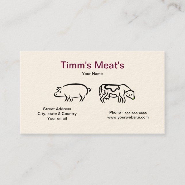 Tarjeta de visita de las carnes del cerdo y de la (Anverso)