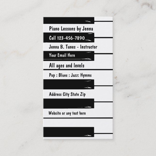 Tarjeta de visita de las lecciones de piano (Anverso)