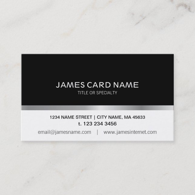 Tarjeta de visita de línea plateada negro/blanco s (Anverso)