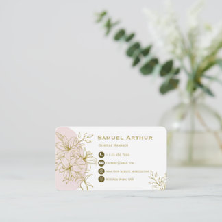 Tarjeta de visita de lirio floral dorado elegante