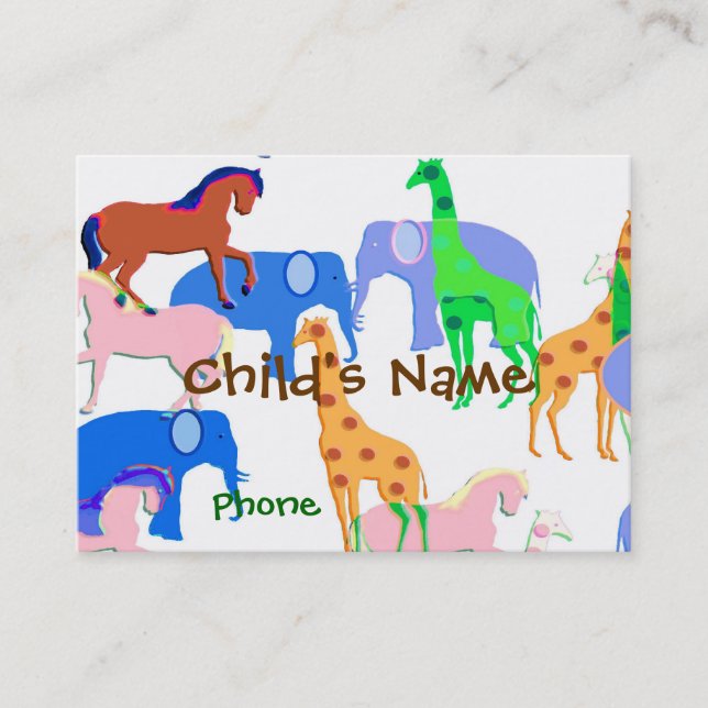 Tarjeta de visita de los niños de los animales (Anverso)