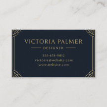 Tarjeta de visita de lujo Art Deco Navy y Gold