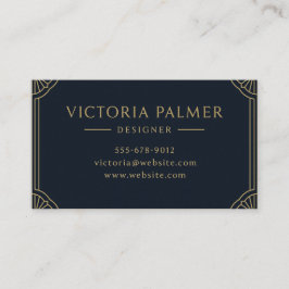 Tarjeta de visita de lujo Art Deco Navy y Gold