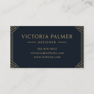 Tarjeta de visita de lujo Art Deco Navy y Gold