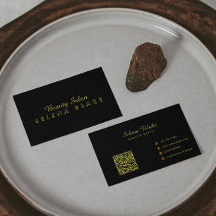 Tarjeta de visita de lujo Black & Gold Beauty con