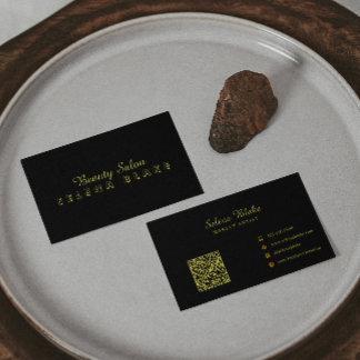 Tarjeta de visita de lujo Black & Gold Beauty con