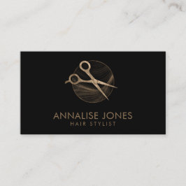 Tarjeta de visita de lujo Gold y Black Hair Stylis