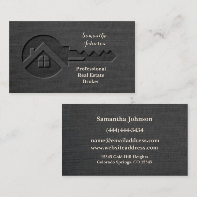 Tarjeta de visita de Lujo Key Slate Gray Real Esta (Anverso / Reverso)