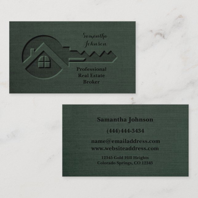 Tarjeta de visita de lujo Pine Green Real Estate (Anverso / Reverso)