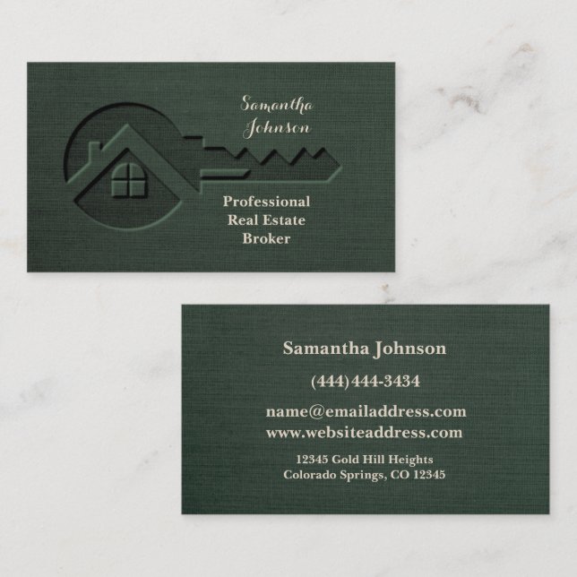 Tarjeta de visita de lujo Pine Green Real Estate (Anverso / Reverso)