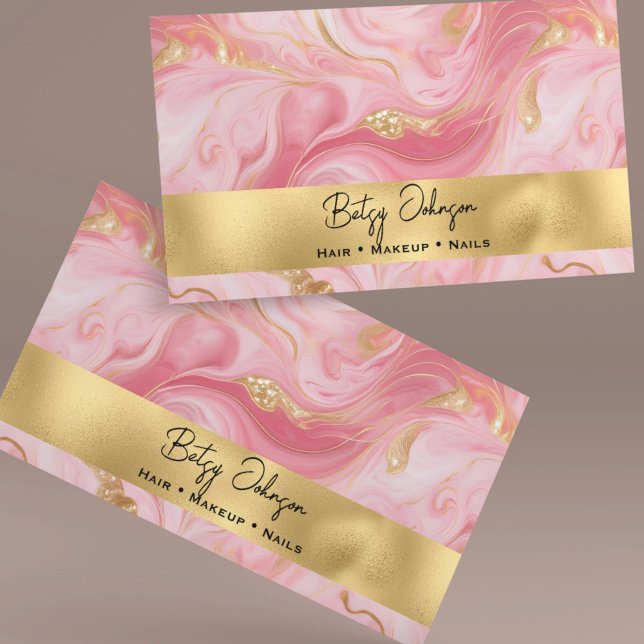 Tarjeta de visita de lujo rosa blanco dorado con m (Subido por el creador)