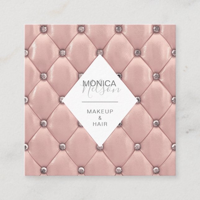 tarjeta de visita de lujo tufted faux rosa (Anverso)
