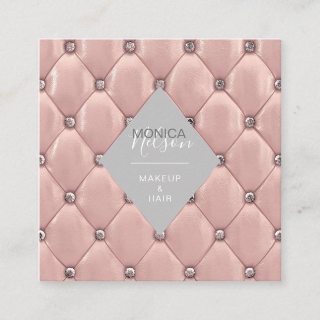 tarjeta de visita de lujo tufted faux rosa (Anverso)