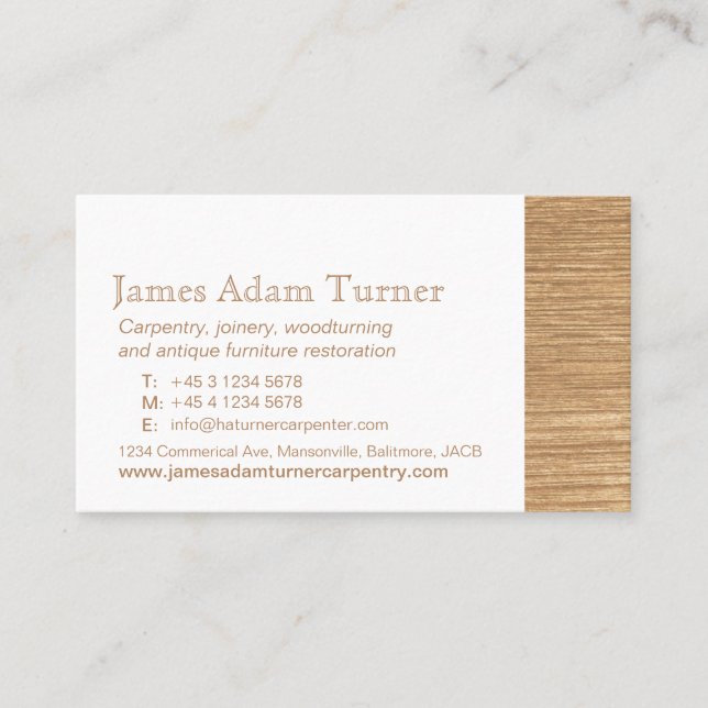 Tarjeta de visita de madera del carpintero de la (Anverso)