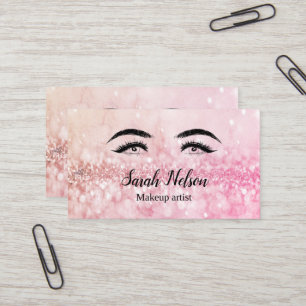 Tarjeta de visita de maquillaje rosa y dulce de l