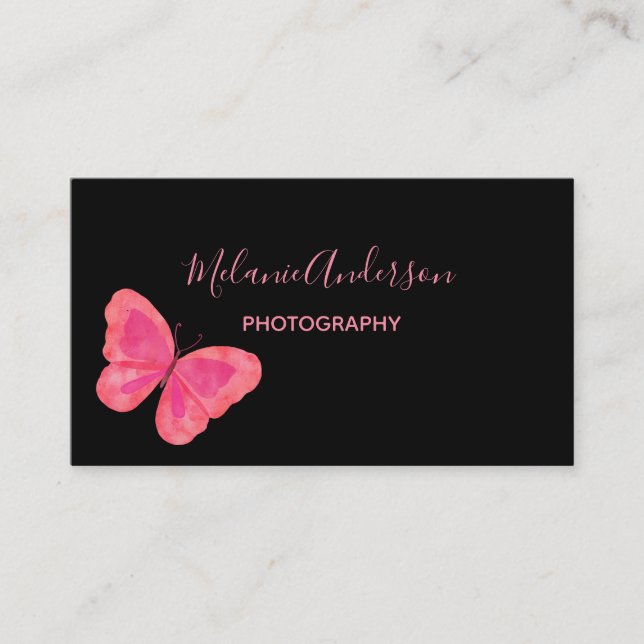 Tarjeta de visita de mariposa rosa (Anverso)
