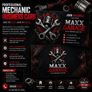 Tarjeta de visita de mecánico de automóviles profe