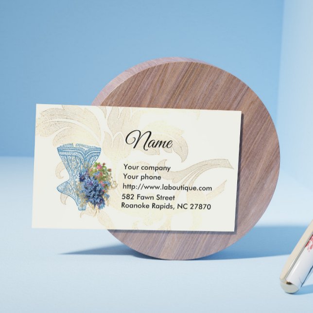 Tarjeta de visita de Moda Corset & Blue Flowers (Subido por el creador)