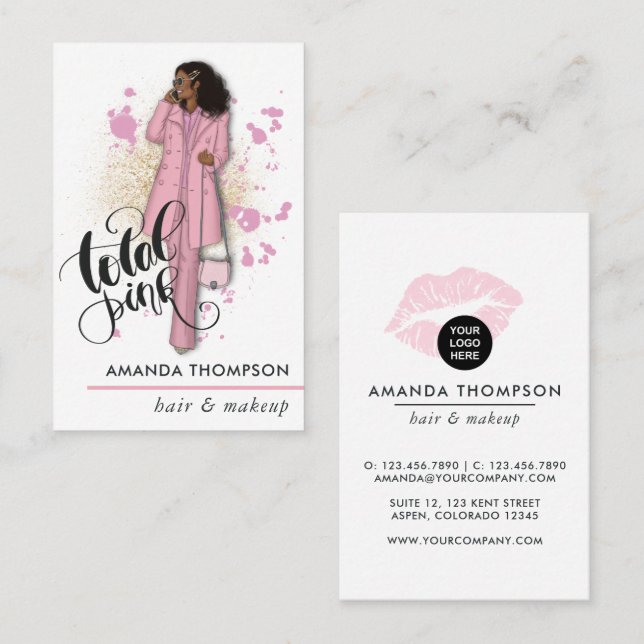 Tarjeta de visita de moda de belleza rosa chic (Anverso / Reverso)