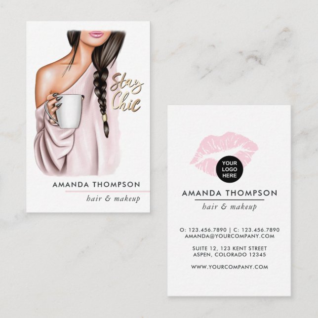 Tarjeta de visita de moda de café de belleza chic (Anverso / Reverso)