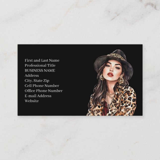 Tarjeta de visita de mujer modelo de moda con esta (Anverso)