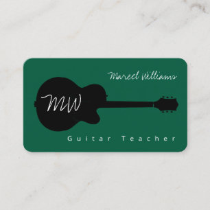 Tarjeta de visita de música verde con guitarra neg