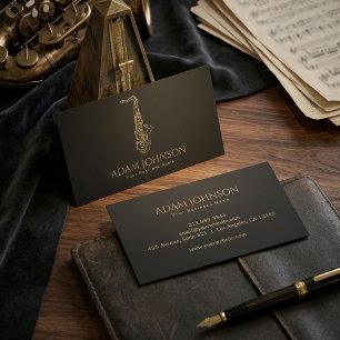 Tarjeta de visita de músico de lujo saxofón oro   